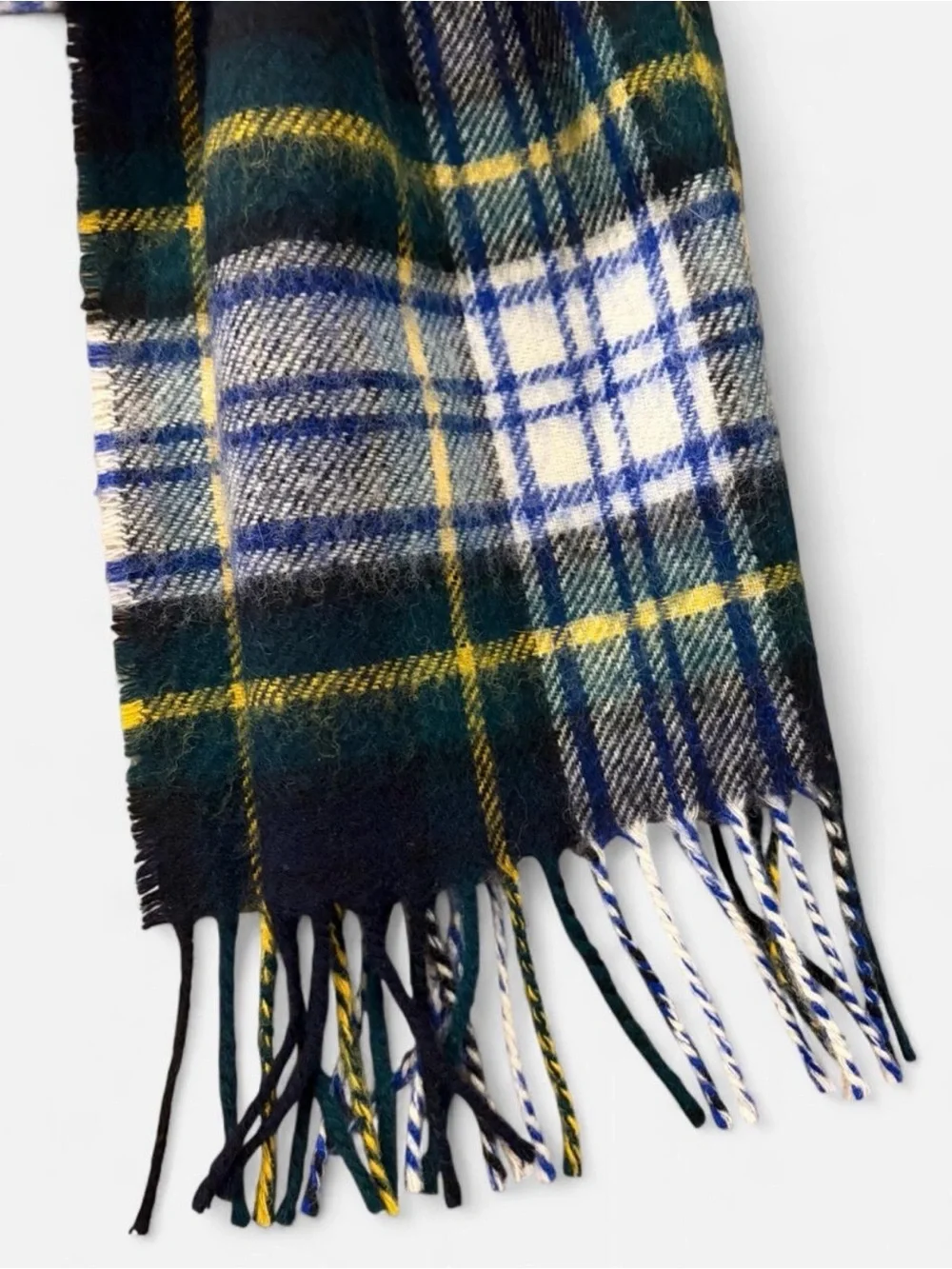 Vintage Glen Lossie Green, Blue + White Tartan Plaid Scarf